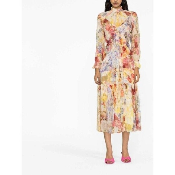 Zimmermann Multicolor Floral Print Silk Belted Wonderland Midi Dress 1 (S) - Picture 1 of 6